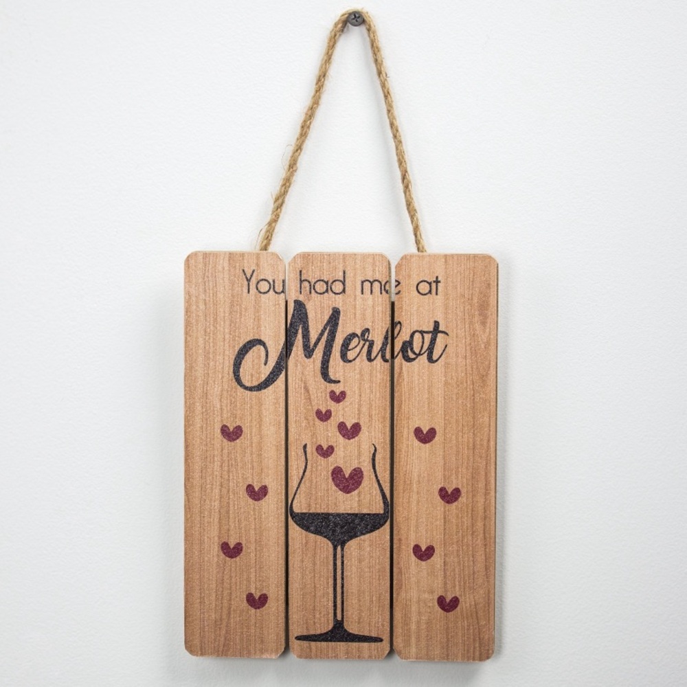 4/$20 Crystal Art Gallery You Had Me At Merlot Planked Wood Wall ArtDecor w/Rope